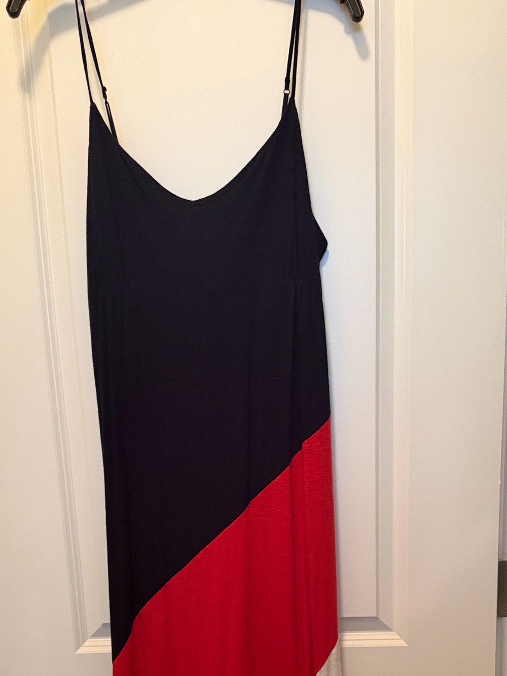 Tommy Hilfiger Blue, Red & White Diagonal Colorblock Maxi Dress
